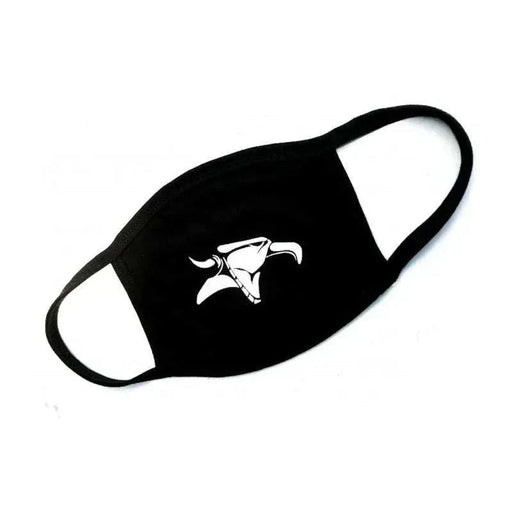Black face mask with white animal griffin design on front