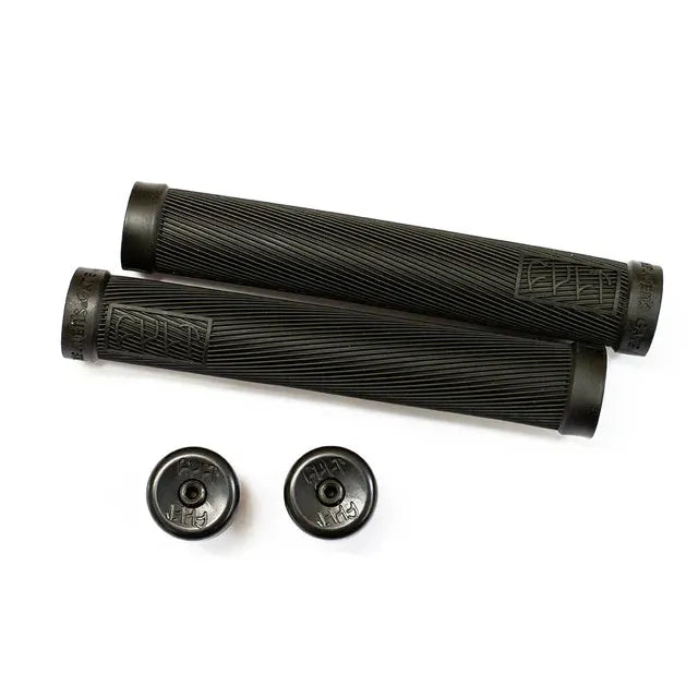 CULT HEAVENS GATE slim black bicycle grips made of soft Krayton rubber with screwable nylon barend plugs