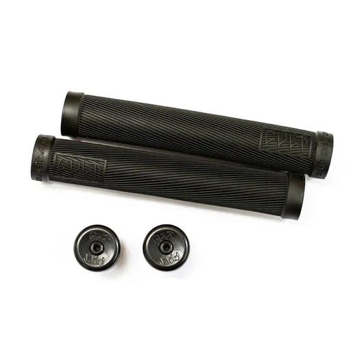 CULT HEAVENS GATE slim black bicycle grips made of soft Krayton rubber with screwable nylon barend plugs