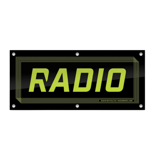 RADIO SHOP BANNER quality vinyl 100x40 cm black with yellow RADIO text