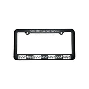 Black Cult Drop In License Plate Frame with "TURN OFF, TUNE OUT, DROP IN" text on top and Cult logos on bottom
