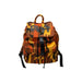 Orange and brown camo CULT THICK LOGO Backpack with black buckle and adjustable straps