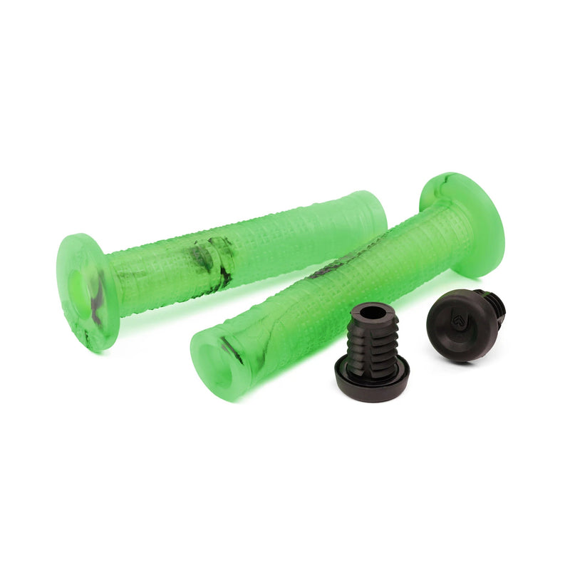 Green ÉCLAT SEAN BURNS Grips with barends, featuring soft K3 rubber for comfort and durability.
