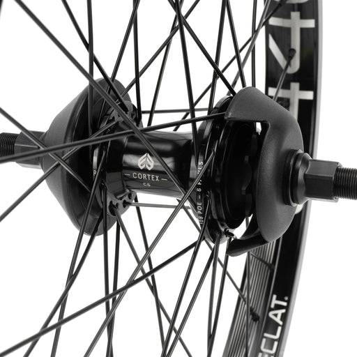 ÉCLAT E440 rear wheel with Cortex EVO hub, showing black steel spokes and E440 rim.
