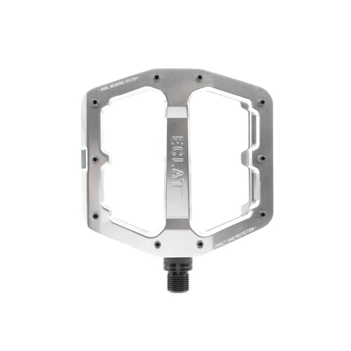 ÉCLAT SURGE XL Pedal oversized CNC alloy platform with dual bearing system and impact ring technology in polished silver finish