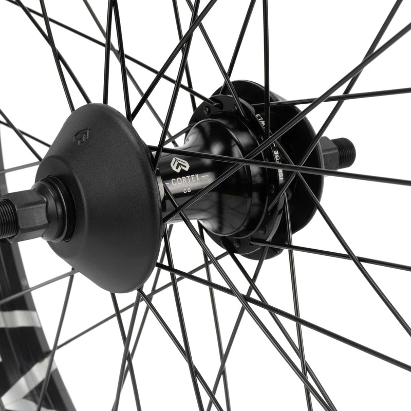 ÉCLAT TRIPPIN/CORTEX EVO CS cassette rear wheel with black spokes, hub guards, and 36h Trippin rim.