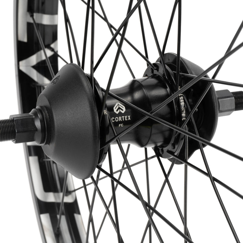 ÉCLAT TRIPPIN/CORTEX EVO FC freecoaster rear wheel with 36h alloy rim and nylon hub guards.