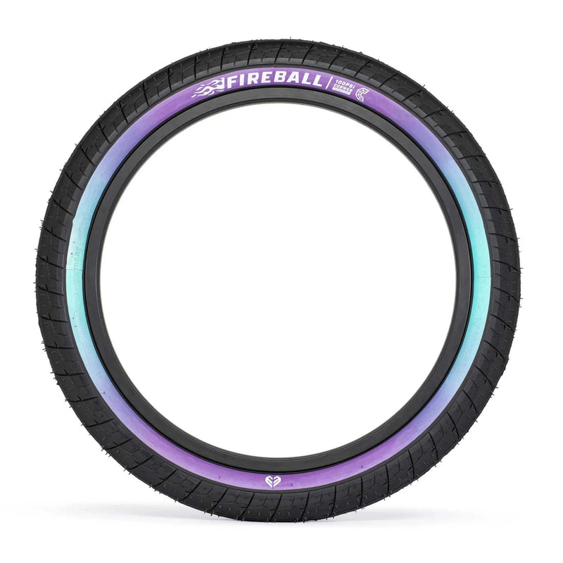ÉCLAT FIREBALL TIRE with colorful ring design, ideal for street riding, featuring a wide 2.40" size and puncture-resistant technology.