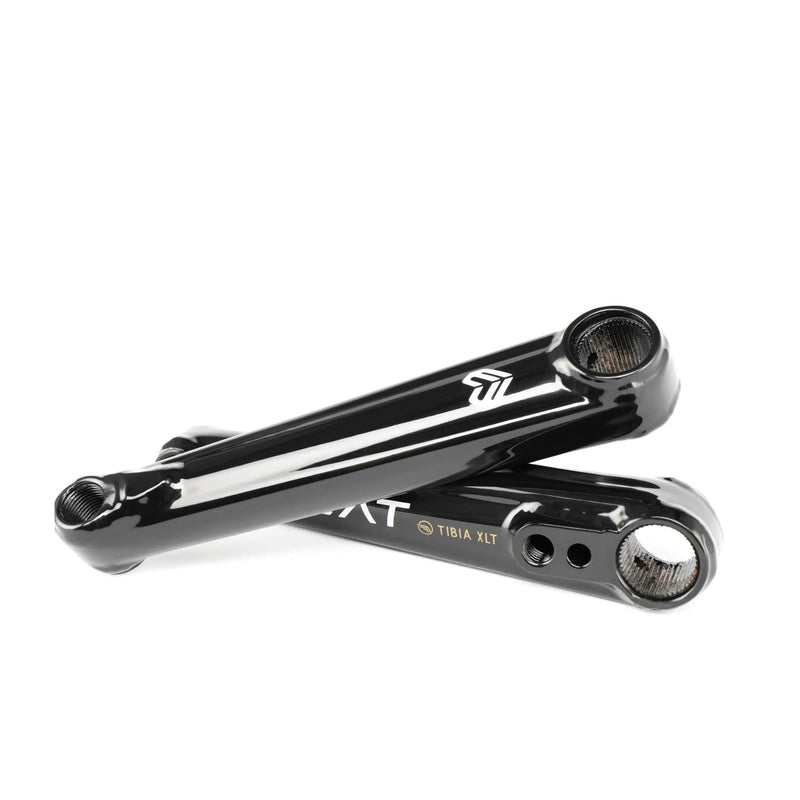 ÉCLAT TIBIA XLT Crankset, superlight BMX cranks with ultra-hollow spindle and ankle-friendly design in glossy black.