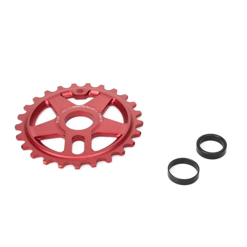 ÉCLAT ONYX SPROCKET, red cold-forged bicycle sprocket with double-sided design and adapters.