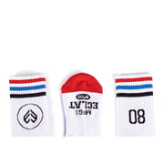 White ÉCLAT 08 socks with multicolored stripes, 100% cotton.