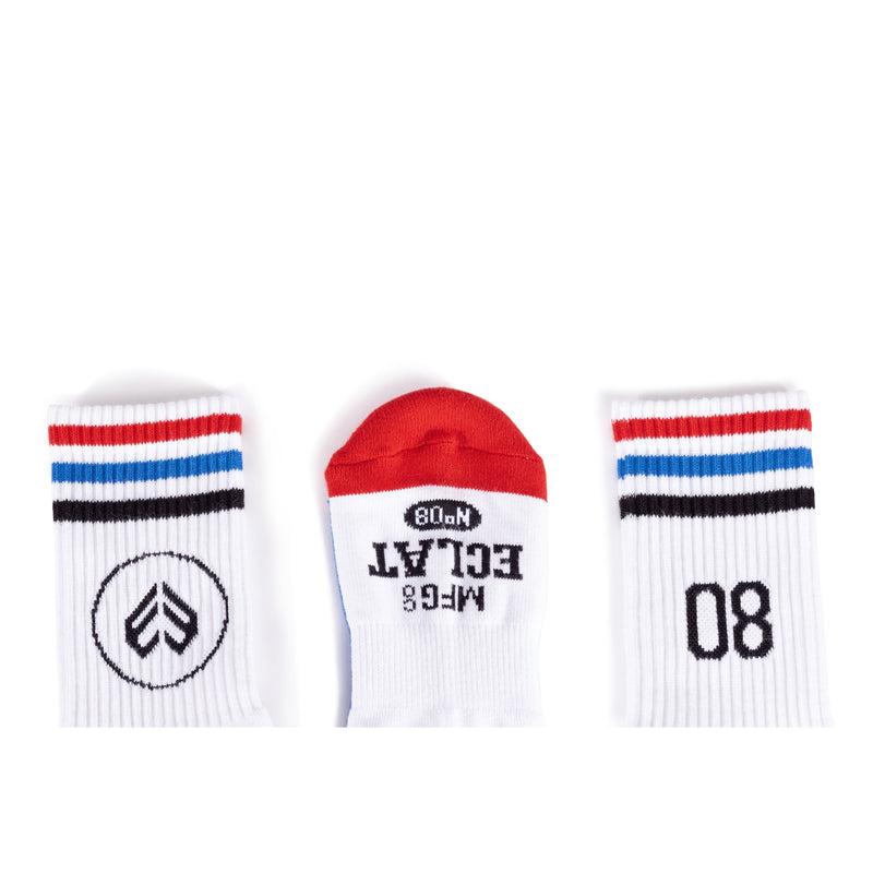 White ÉCLAT 08 socks with multicolored stripes, 100% cotton.