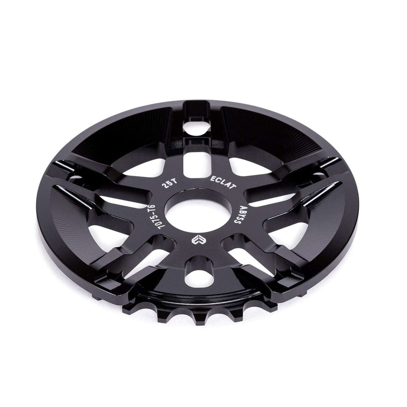 ÉCLAT Abyss Guard Sprocket 25T black CNC machined 7075-T6 alloy lightweight bicycle sprocket with unique 5 spoke design and crank compatibility