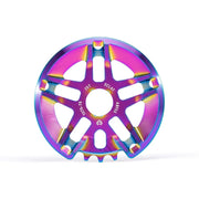 ÉCLAT ABYSS GUARD SPROCKET 25t rainbow anodized 7075-T6 alloy CNC machined bike sprocket with 5-spoke design and weight-saving cutouts