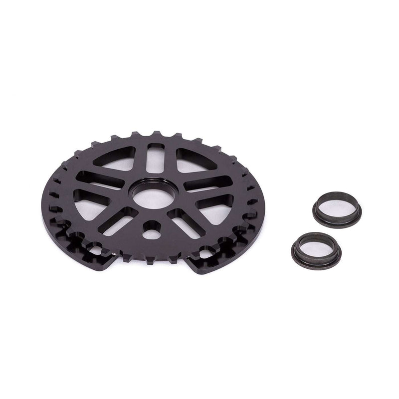 ÉCLAT Abyss Guard Sprocket black 5-spoke CNC machined 7075-T6 alloy with adapters for multiple spindle sizes
