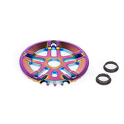 ÉCLAT ABYSS GUARD SPROCKET in iridescent 7075-T6 alloy with 5-spoke design and spindle adapters