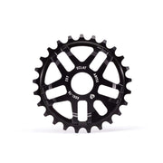 Black ÉCLAT ABYSS SPROCKET 25T made from lightweight 6061-T6 alloy with CNC finish and unique rib design for stiffness and chain protection