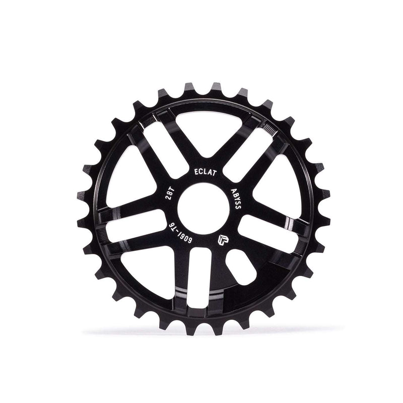 ÉCLAT ABYSS SPROCKET black CNC machined 6061-T6 alloy bike sprocket with 28 teeth and unique ribbed design for stiffness and chain protection