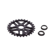 Black Éclat Abyss Sprocket with adaptors, CNC machined 6061-T6 alloy, 25 or 28 teeth, lightweight and durable bike sprocket