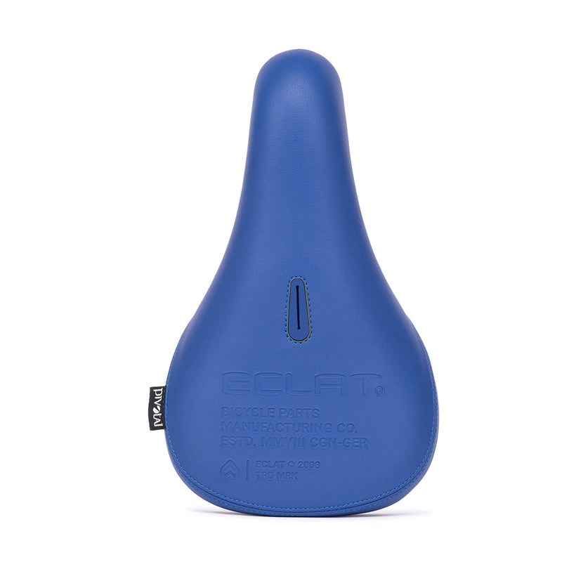 ÉCLAT BIOS Pivotal Seat Fat, durable blue bicycle seat with custom base design.