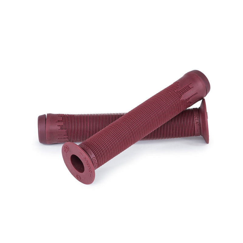 ÉCLAT BRUNO GRIP burgundy BMX handlebar grips with VEX K compound rubber and Corx V2 barends.