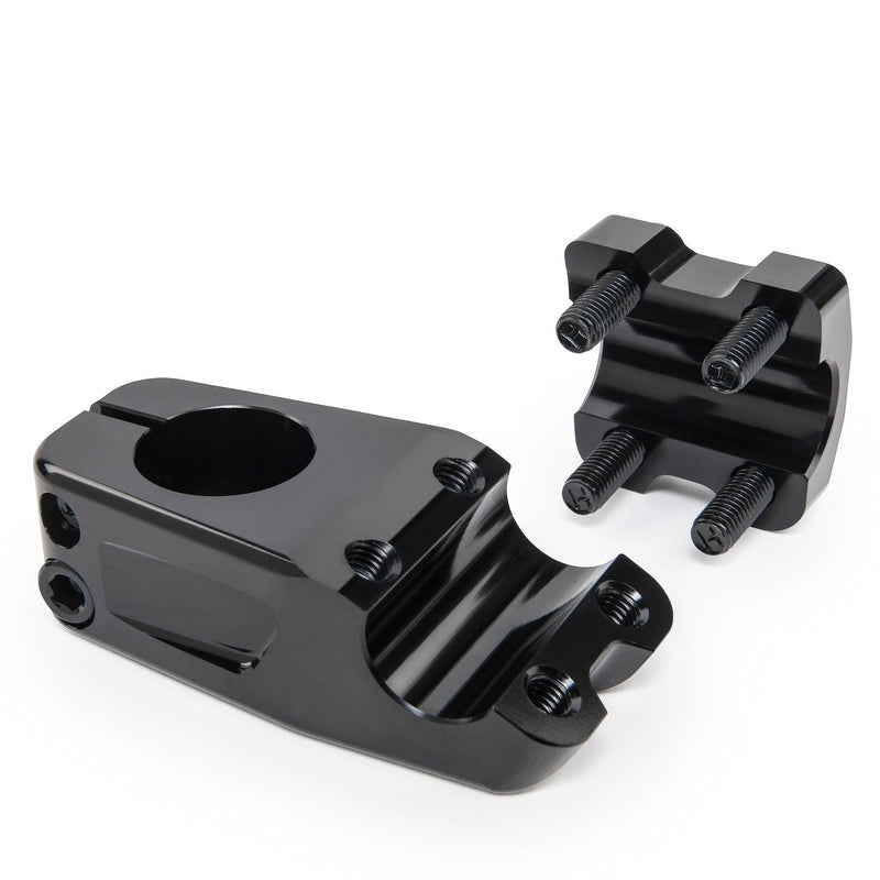 ÉCLAT BURNS V2 TOP LOAD STEM, CNC machined 6061-T6 alloy, unique offset design for enhanced clamping, BMX component.