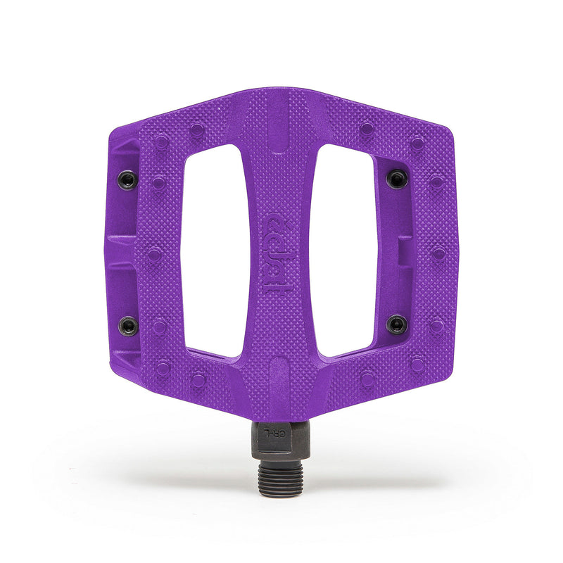 ÉCLAT CONTRA PEDAL, purple, thin profile, injection molded nylon/fibreglass, strong crmo spindle, removable pins.