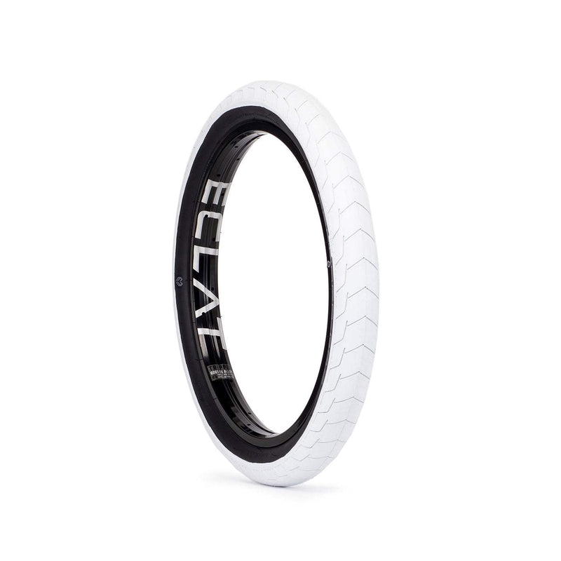 ÉCLAT DECODER TIRE street BMX tire with white tread, 2.3-inch size, 60tpi construction, and grind-resistant sidewall.