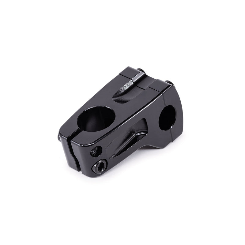 Black ÉCLAT DOMAIN front load stem, CNC machined from 6061-T6 alloy, features 50mm reach and wider faceplate.