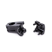 ÉCLAT DOMAIN FRONT LOAD STEM in black, CNC machined 6061-T6 alloy, showcasing 50mm reach and wide faceplate.