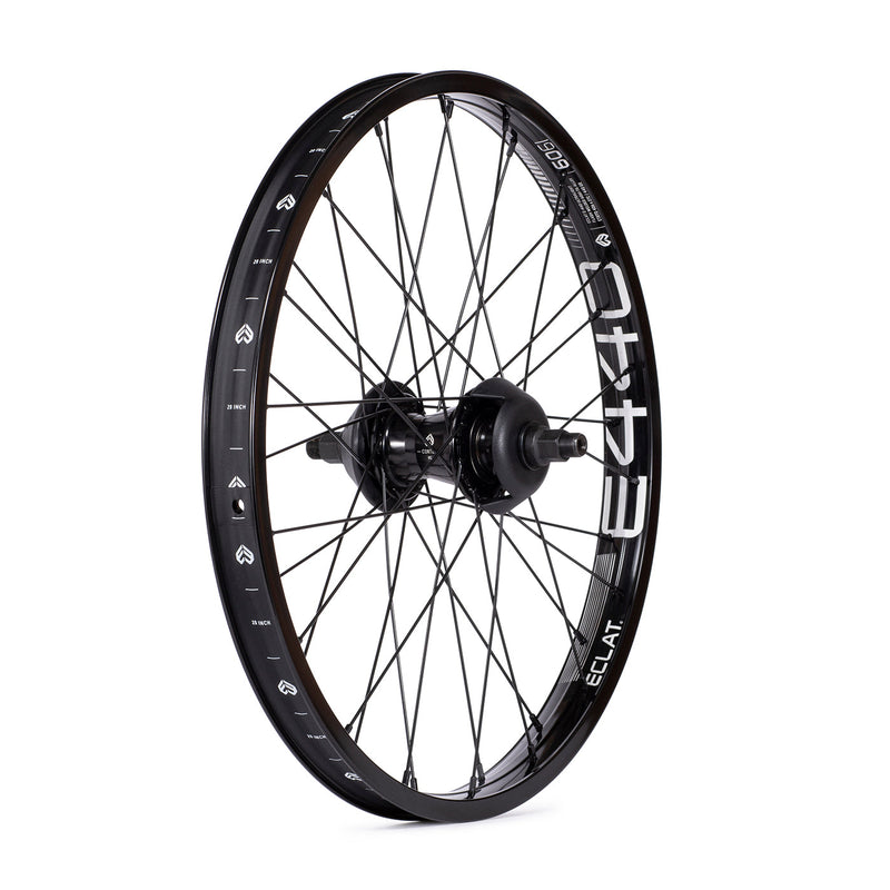 ÉCLAT E440/CORTEX FREECOASTER rear wheel with 36h E440 6061-T6 alloy rim, Cortex Freecoaster hub, black stainless steel spokes.