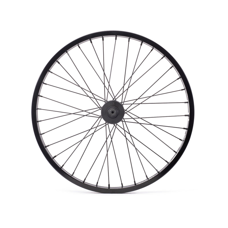 ÉCLAT E440/SEISMIC FRONT WHEEL with black stainless steel spokes and sealed hub.