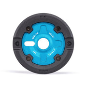 Blue and black Éclat Elevate Guard Sprocket with nylon fiberglass bash guard and 6061-T6 alloy core, 28 teeth design.
