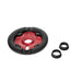 Red and black Éclat Elevate Guard Sprocket with replaceable nylon-fiberglass guard and two black adapters on white background