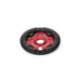 Red and black Éclat Elevate Guard Sprocket with nylon fiberglass guard and 6061-T6 alloy core, designed for durability and friction-free grinding.
