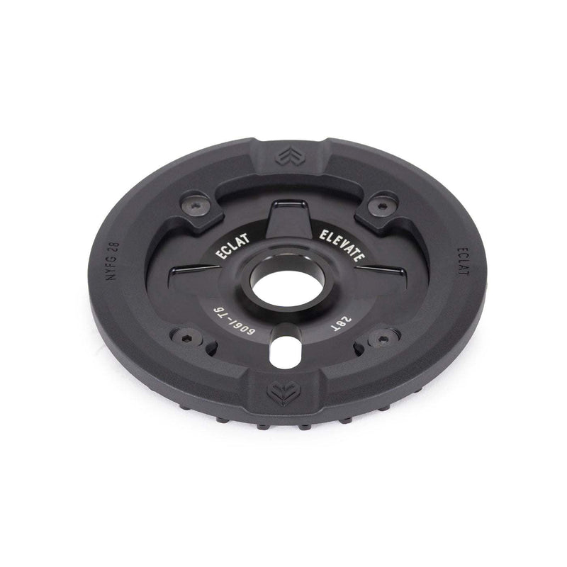 Black Éclat Elevate Guard sprocket with integrated nylon fiberglass guard and bolt holes, designed for BMX grinding and durability