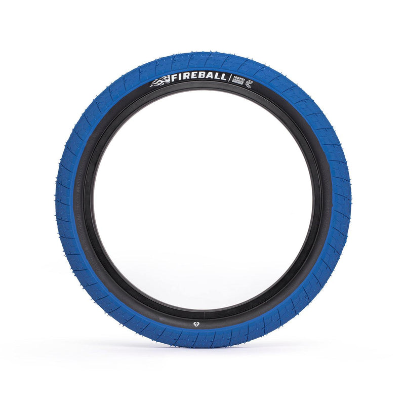 ÉCLAT FIREBALL TIRE with blue tread, designed for street riders, featuring a grind-friendly pattern and puncture-resistant technology.