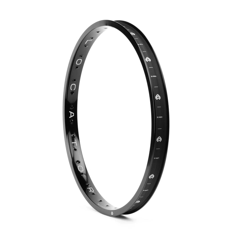 Lightweight black ÉCLAT LOCATOR Rim with dome-shaped spoke holes and double wall design for expert wheel building.