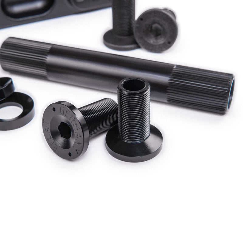 Pair of black alloy ÉCLAT MAVERICK CRANK BOLTs with threaded design for bicycle crank assembly