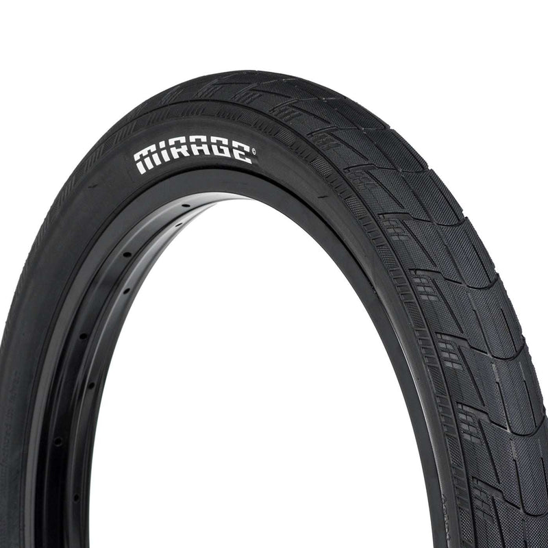 Éclat Mirage black BMX tire with dual compound tread and Silkshield protection for street and ramp riding