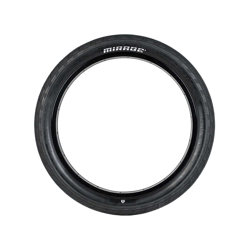 Éclat Mirage BMX tire in black, lightweight with dual compound tread and Silkshield protection for street and ramp riding.