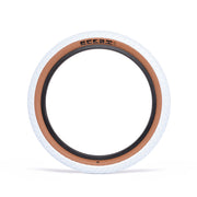 ÉCLAT MORROW TIRE with white and gum sidewall, BMX high-performance tire featuring anti-puncture technology.
