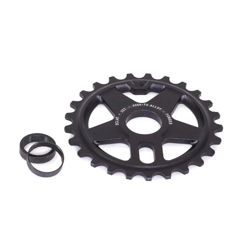 Éclat Onyx Sprocket, black 25t bike component with adapters, 6061-T6 alloy material.