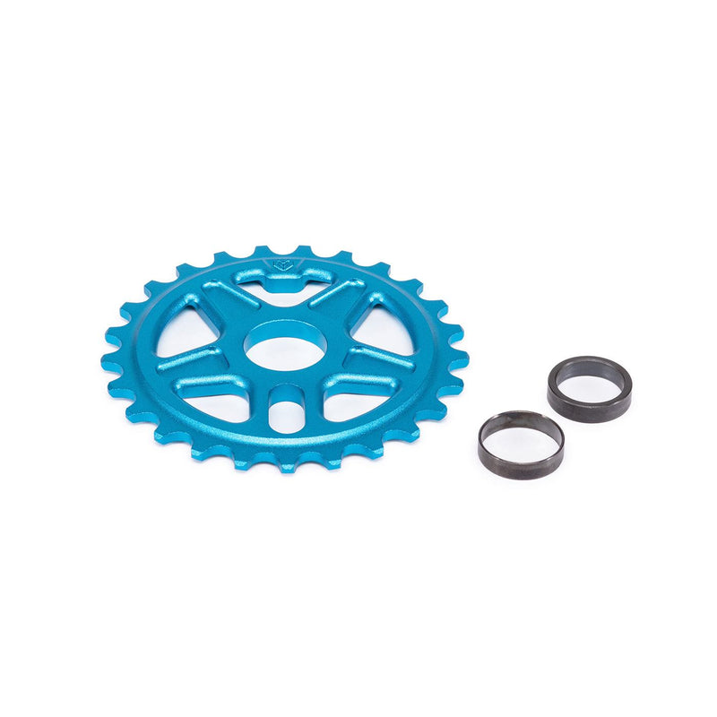 ÉCLAT ONYX SPROCKET, double-sided blue sprocket with adapters, 6061-T6 alloy, cold-forged for strength.
