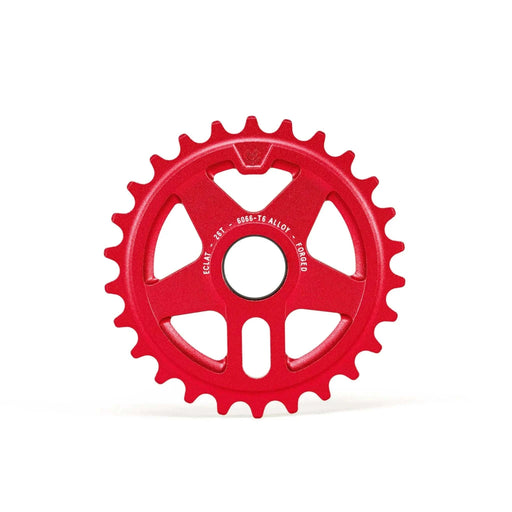 Red ÉCLAT ONYX SPROCKET, double-sided design, 6061-T6 alloy, cold-forged, 25t size option.