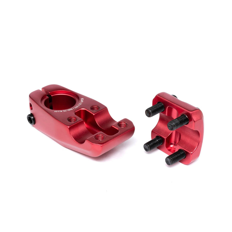 ÉCLAT ONYX STEM in red, cold-forged 6061-T6 alloy, smooth design, 25.4mm OS clamping, 1 1/8“ steertube, 50mm reach, 33mm rise.