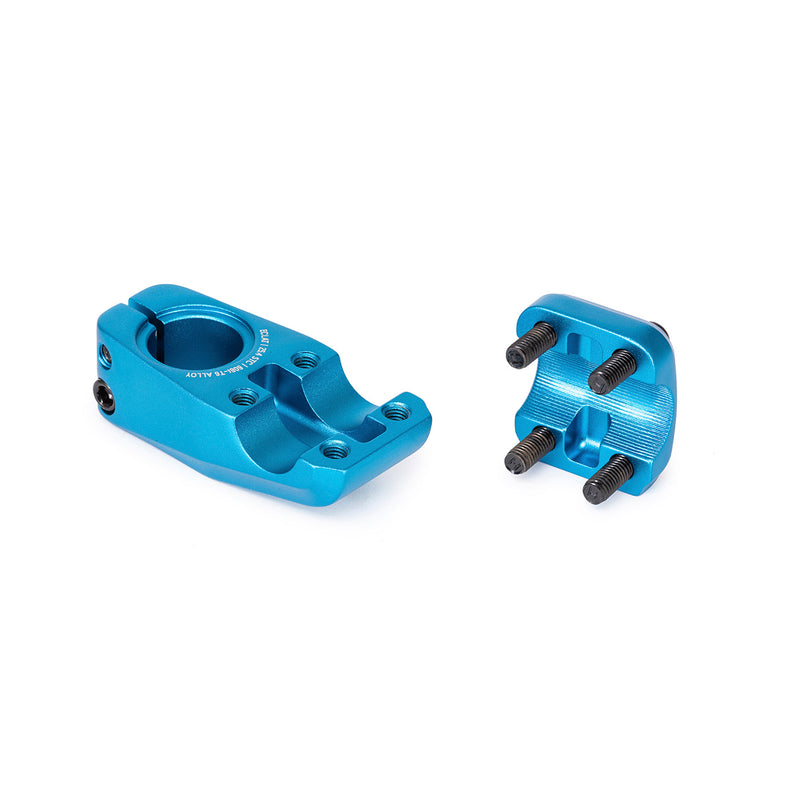 Blue ÉCLAT ONYX STEM, cold-forged 6061-T6 alloy, with 25.4mm oversize clamping and Shark Tooth Clamping.