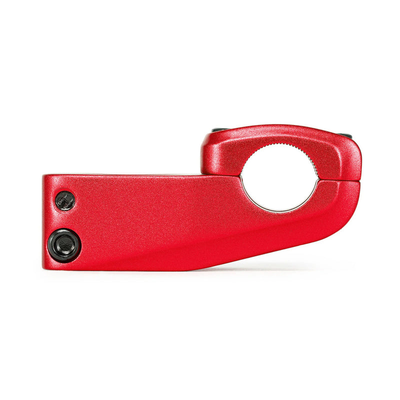 Red ÉCLAT ONYX STEM bike part with unique cold-forged design for strength and grip.