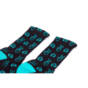 Black and blue ÉCLAT PEACE SOCKS made of high-quality combed cotton with peace symbols.