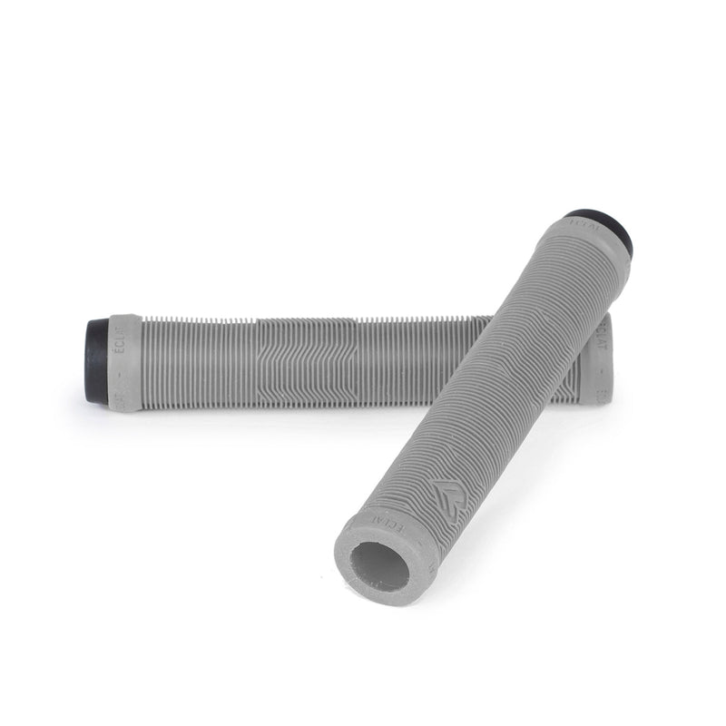 Flangeless mushroom style Éclat Pulsar Grip in grey with ribbed design, made by ODI using super soft rubber, includes nylon barends.